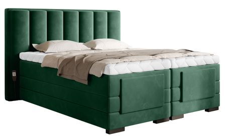 Lit boxspring électrique tissu vert avec matelas et surmatelas Arkos