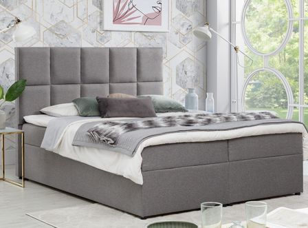 Lit boxspring tissu gris clair avec matelas et surmatelas Lizen