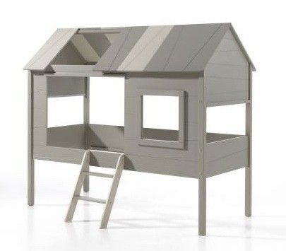 Lit cabane 90x200 cm pin massif gris et taupe Charlotte