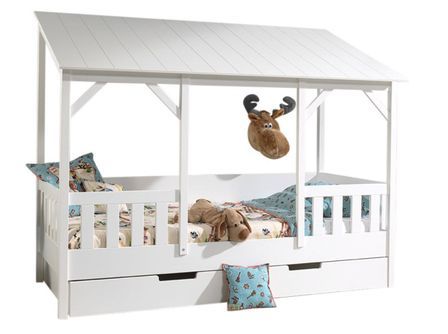 Lit cabane avec tiroir lit HENRI 90x200 cm – Pin massif blanc