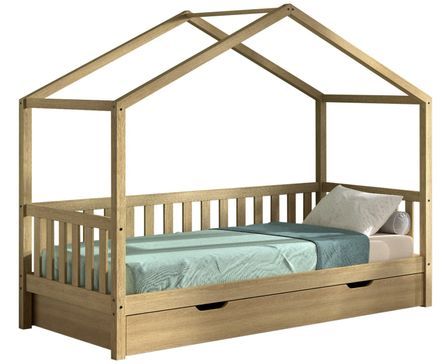 Lit cabane avec tiroir lit VIKAZ 90x200 cm - Chêne massif naturel