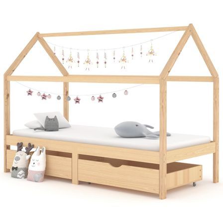 Lit cabane enfant avec tiroirs Bois de pin massif 90x200 cm