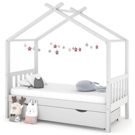 Lit cabane enfant avec un tiroir Blanc Pin massif 80x160 cm 2