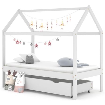 Lit cabane enfant avec un tiroir Blanc Pin massif 80x160 cm