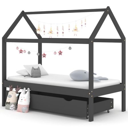 Lit cabane enfant avec un tiroir Gris foncé Pin 80x160 cm