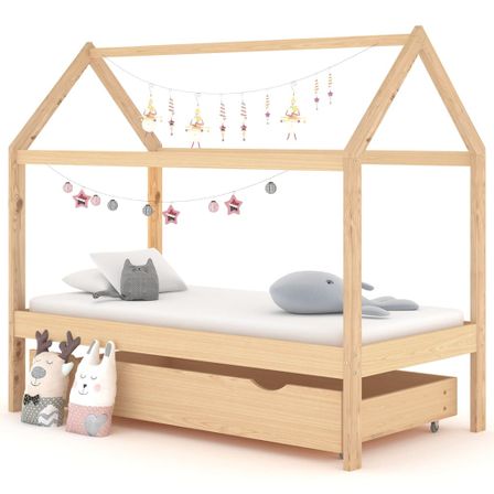 Lit cabane enfant avec un tiroir Pin massif 80x160 cm
