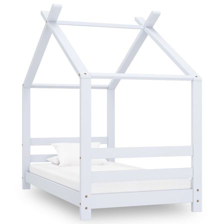 Lit cabane enfant Blanc Bois de pin massif 70x140 cm 2