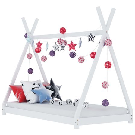 Lit cabane enfant Blanc Bois de pin massif 80x160 cm