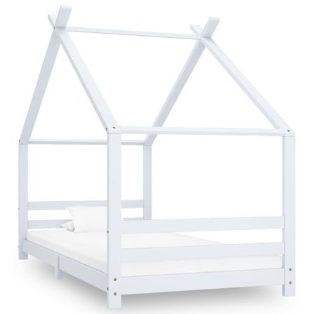 Lit cabane enfant Blanc Bois de pin massif 90x200 cm