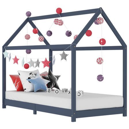 Lit cabane enfant Gris Bois de pin massif 70x140 cm