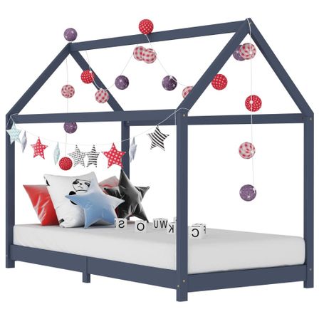 Lit cabane enfant Gris Bois de pin massif 80x160 cm 2