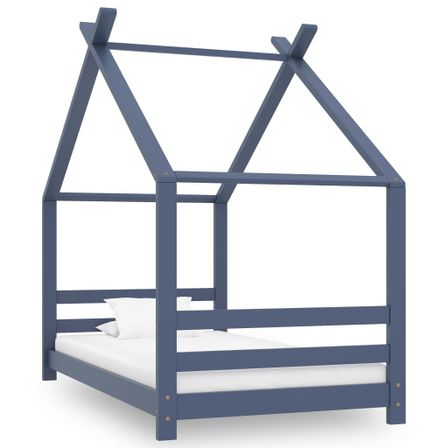 Lit cabane enfant Gris Bois de pin massif 80x160 cm 3