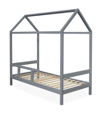 Lit cabane pin massif gris Wisty 90x190 cm