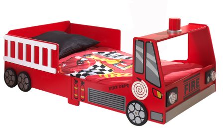Lit camion de pompier FIRE 70x140 cm – Rouge – Sommier & LED inclus