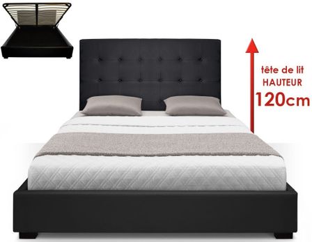 Lit capitonné avec coffre Simili Noir Ruben 160