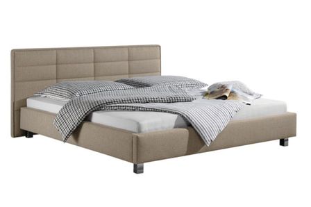 Lit capitonné tissu taupe Valou 140x200 cm