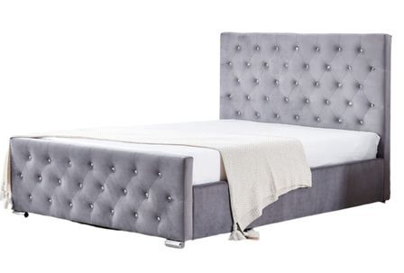 Lit capitonné velours avec boutons scintillants incrustés Luxia