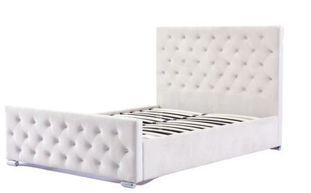 Lit capitonné velours avec boutons scintillants incrustés Luxia