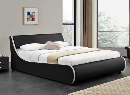 Lit coffre 140 x 190 cm simili cuir gris mat liseré blanc Asora