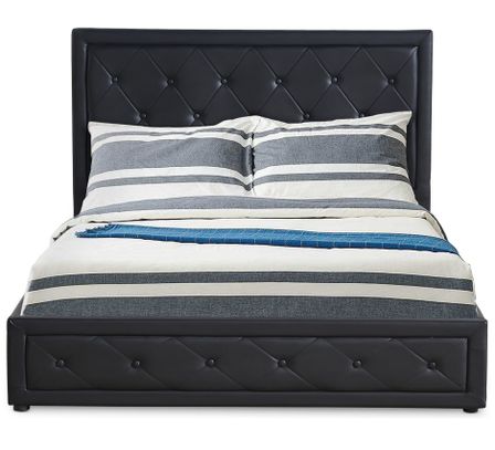 Lit coffre 140x190 cm simili cuir noir capitonné Maldi