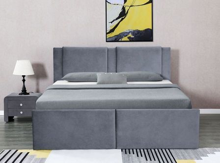 Lit coffre 2 tiroirs velours gris Jorn 160x200 cm