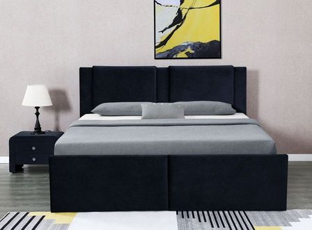 Lit coffre 2 tiroirs velours noir Jorn 160x200 cm