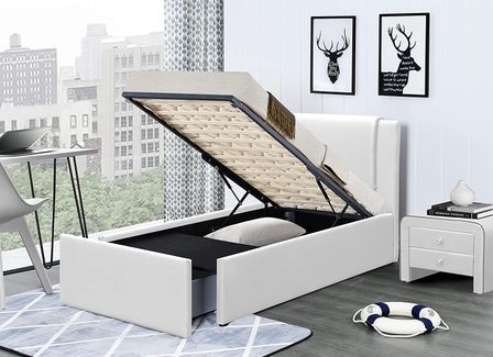 Lit coffre 90x190 cm 1 tiroir simili cuir blanc Jorn