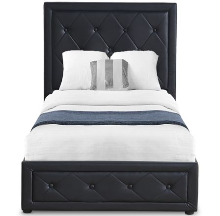 Lit coffre 90x190 cm simili cuir noir capitonné Maldi