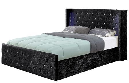 Lit coffre à led capitonné chesterfield velours noir - 3 tailles