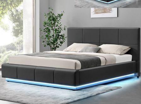 Lit coffre à led capitonné simili cuir Belo