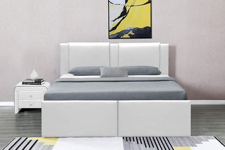 Lit coffre avec 2 tiroirs 140x190 cm simili cuir blanc Jorn