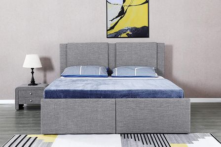 Lit coffre avec 2 tiroirs 140x190 cm tissu gris clair Jorn