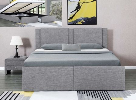 Lit coffre avec 2 tiroirs 160x200 cm tissu gris clair Jorn