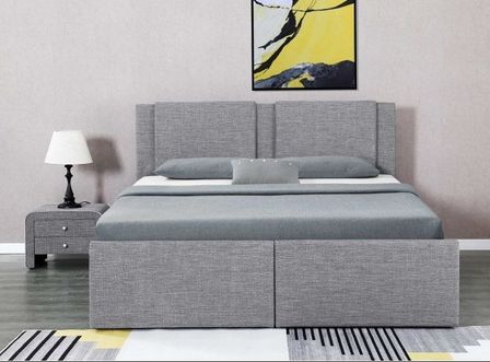 Lit coffre avec 2 tiroirs 180x200 cm tissu gris clair Jorn