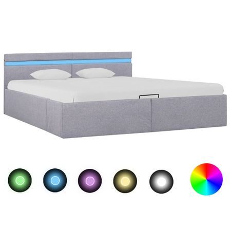 Lit coffre avec LED Gris clair Tissu 180x200 cm
