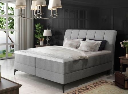 Lit coffre avec matelas tissu gris Erato 160x200 cm