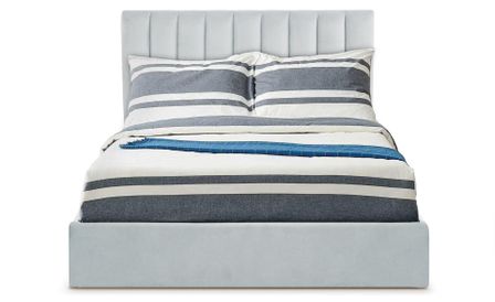 Lit coffre avec sommier relevable tissu gris Saka 180x200 cm
