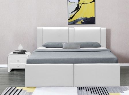 Lit coffre avec tiroirs simili cuir blanc Jorn 180x200 cm
