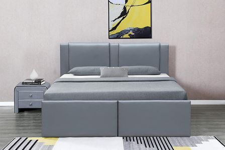 Lit coffre avec tiroirs simili cuir gris Jorn 140x190 cm