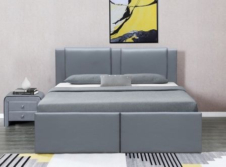 Lit coffre avec tiroirs simili cuir gris Jorn 180x200 cm