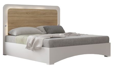 Lit coffre blanc brillant et bois naturel avec Led Dova