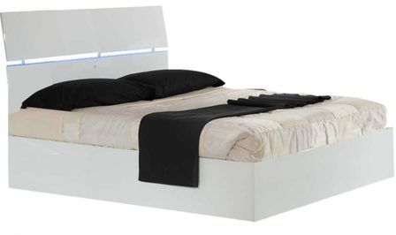 Lit coffre bois blanc laqué et tête de lit blanche laquée avec led Mona