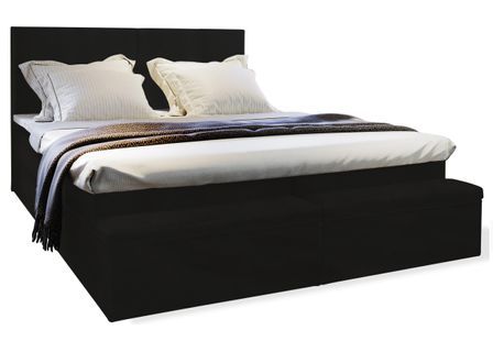 Lit coffre boxspring avec matelas simili noir Ovana 140x200 cm