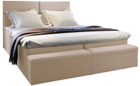 Lit coffre boxspring avec matelas tissu beige Ovana 140x200 cm