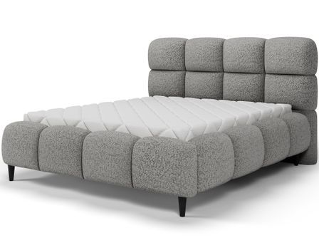 Lit coffre capitonné KENZY – Tissu à boucles, sommier métal renforcé & rangement intégré