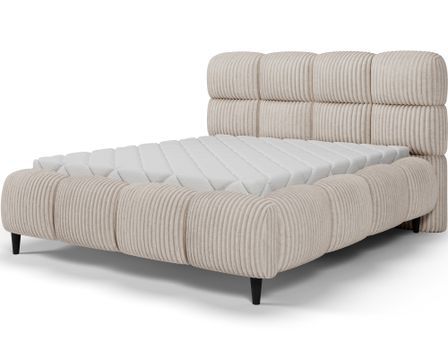Lit coffre capitonné KENZY – Velours côtelé, sommier métal renforcé & rangement intégré