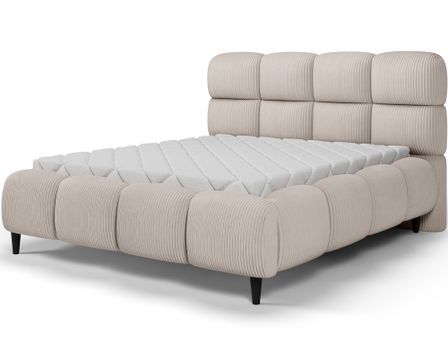 Lit coffre capitonné KENZY – Velours côtelé, sommier métal renforcé & rangement intégré