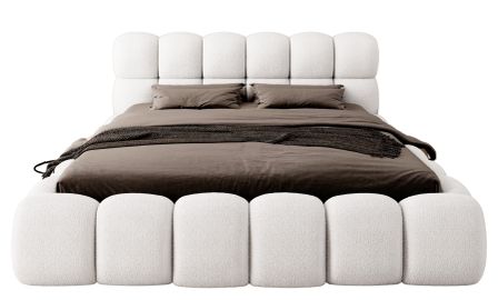 Lit coffre capitonné tissu boucle KINGSTONE – Luxe, confort et praticité réunis