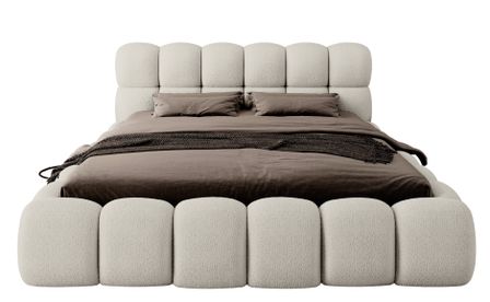 Lit coffre capitonné tissu boucle KINGSTONE – Luxe, confort et praticité réunis