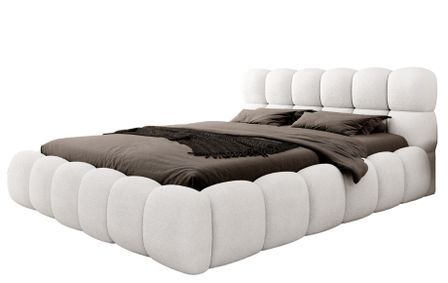 Lit coffre capitonné tissu boucle KINGSTONE – Luxe, confort et praticité réunis